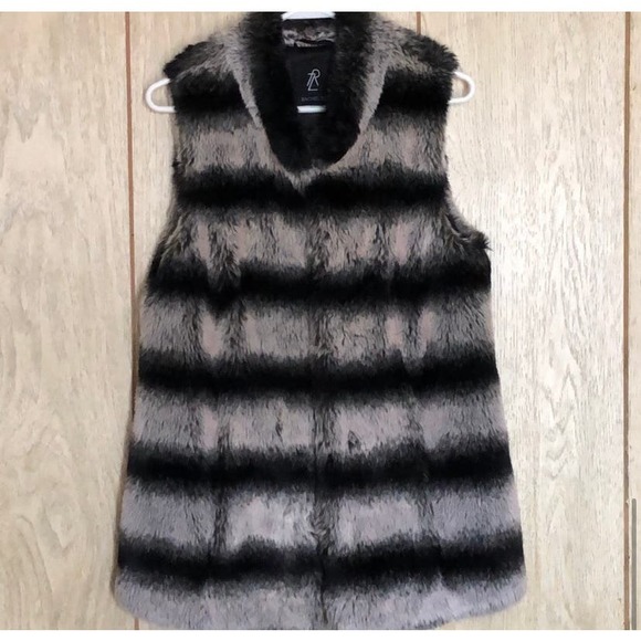 Rachel Zoe Faux Fur Striped Vest - Size Large - Vintage Inspired WC30 - Picture 2 of 9